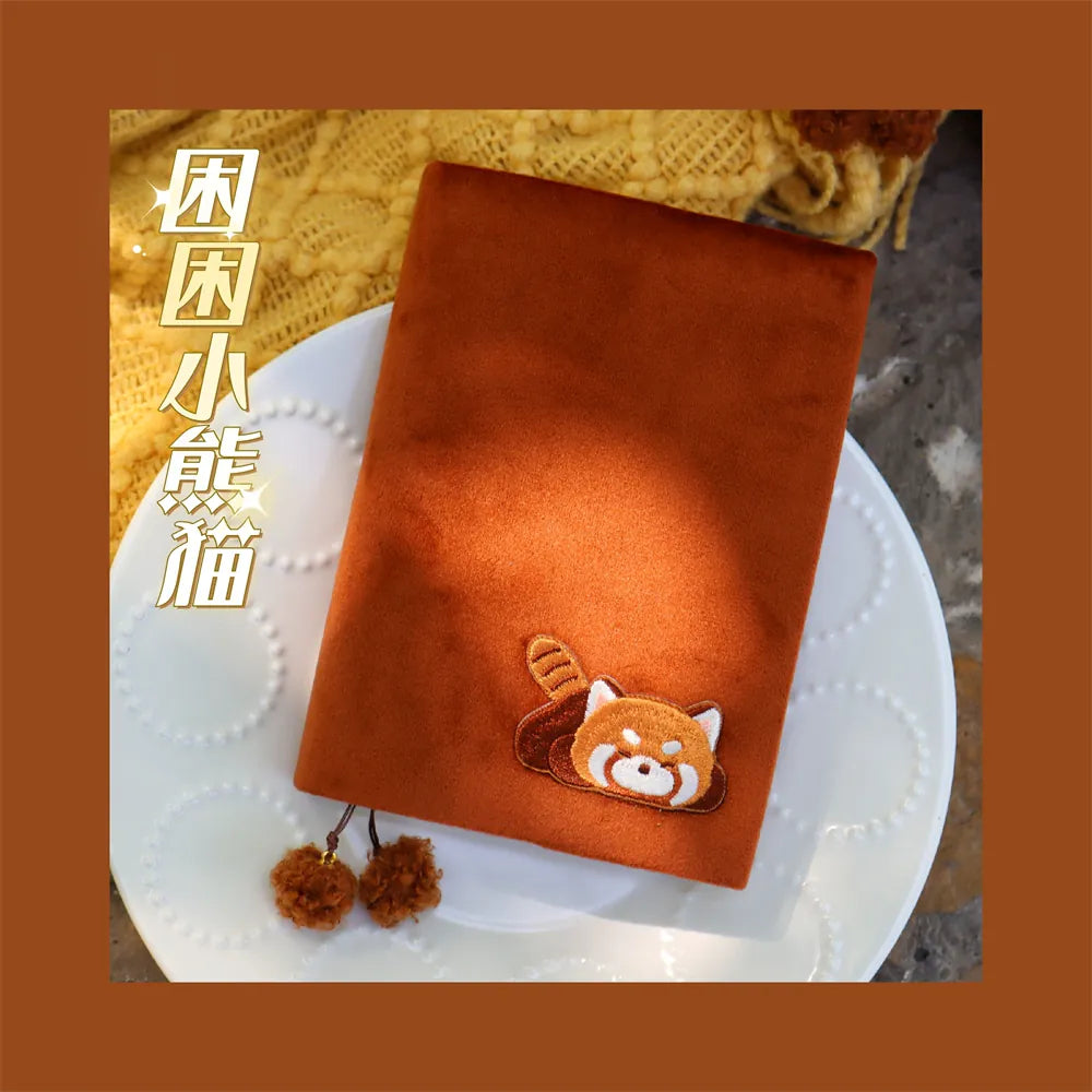 Cute Fluffy Panda Handmade Fabric Book Cover & Journal Notebook Set A5 A6 A7 B6 B7 Planner