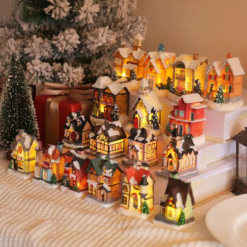 LED Light Up Christmas Village House Resin Miniature Cottage Tabletop Ornament Festive Holiday Decor