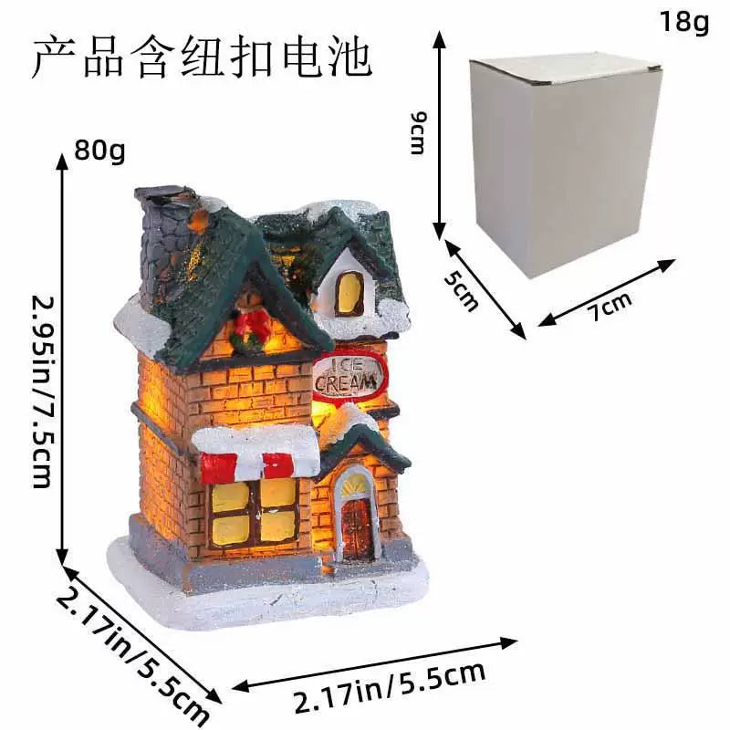 LED Light Up Christmas Village House Resin Miniature Cottage Tabletop Ornament Festive Holiday Decor