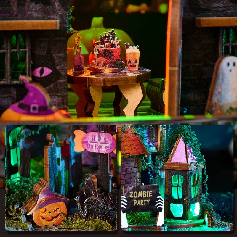 Halloween Book Nook Kit | 3D Wooden Magic Dollhouse LED