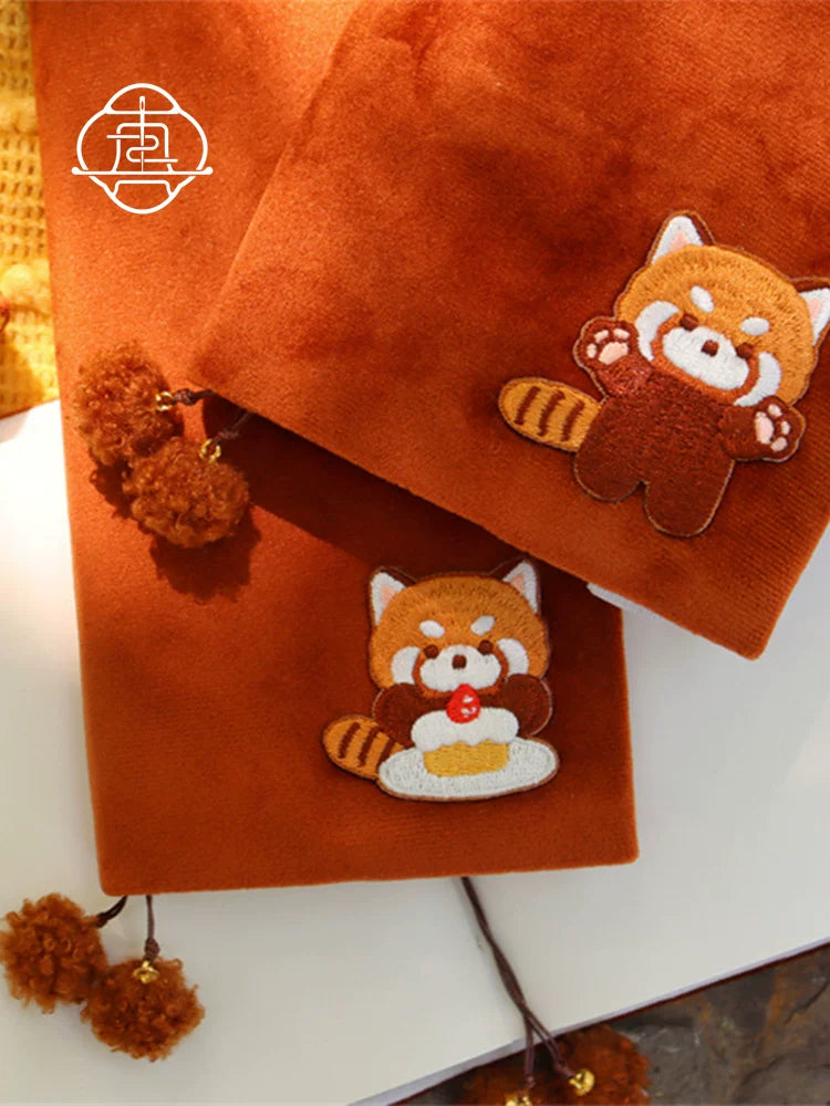 Cute Fluffy Panda Handmade Fabric Book Cover & Journal Notebook Set A5 A6 A7 B6 B7 Planner