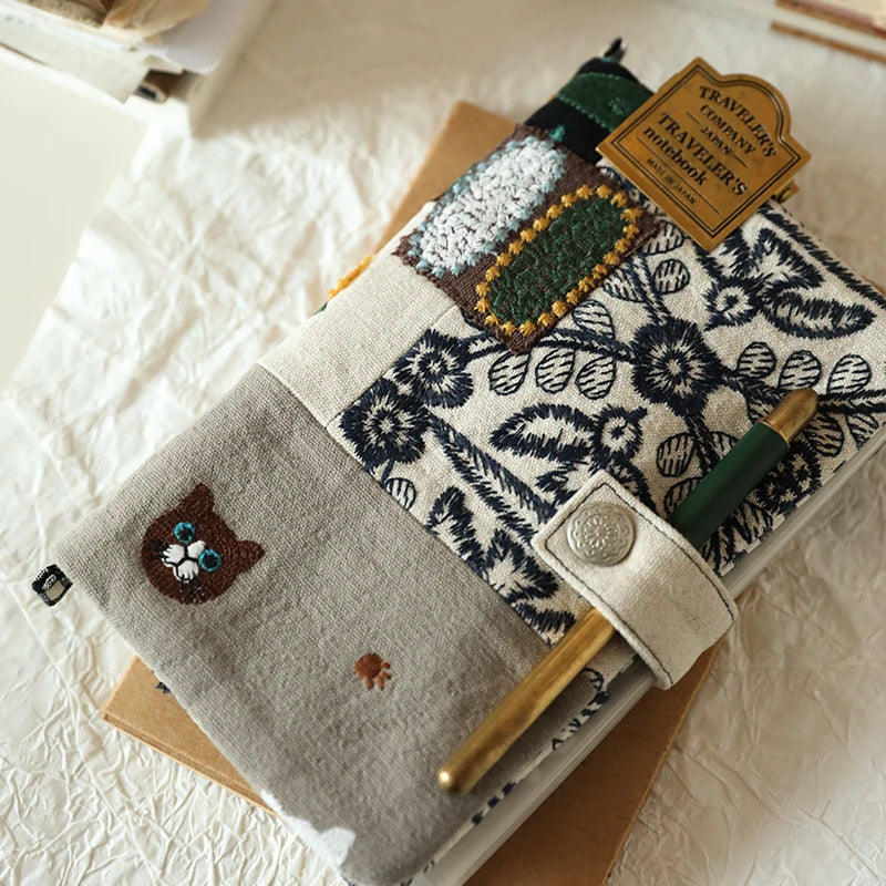 Vintage Patchwork A6 Binder Journal Portable Travel Diary Refillable Loose-Leaf Blank Notebook with Carrying Strap