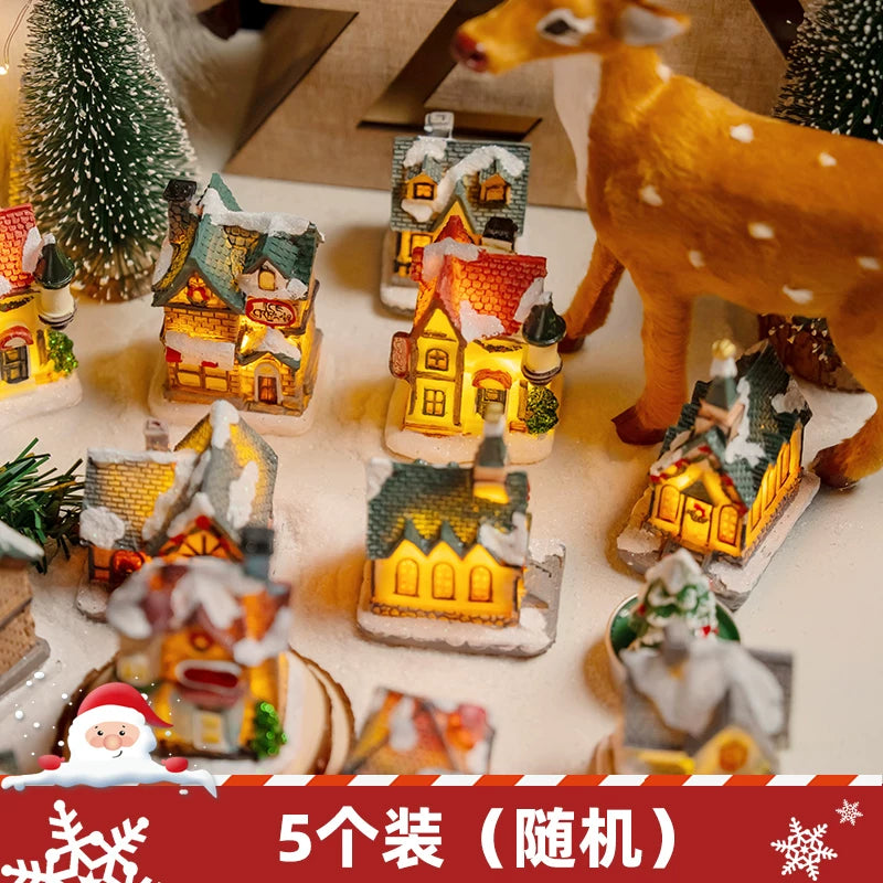 Light-Up Miniature Christmas Snow House Desktop Ornament Festive Village Scene Decor