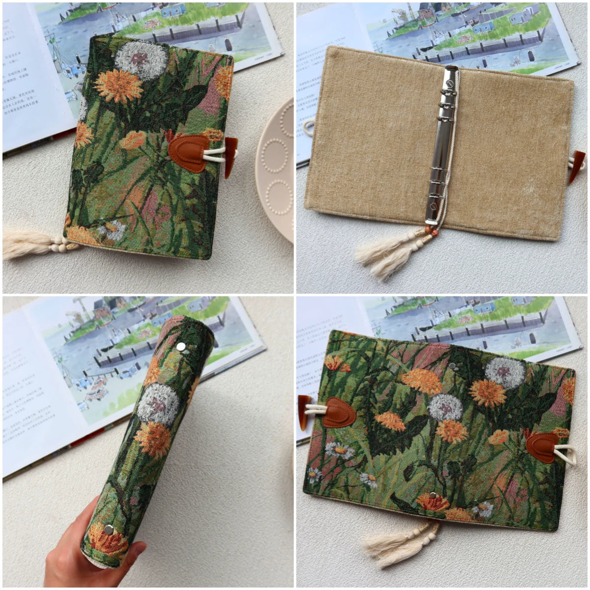 Vintage Autumn Botanical Oil Painting Fabric Journal Notebook Handmade Cloth Book Cover Planner Diary A5 A6