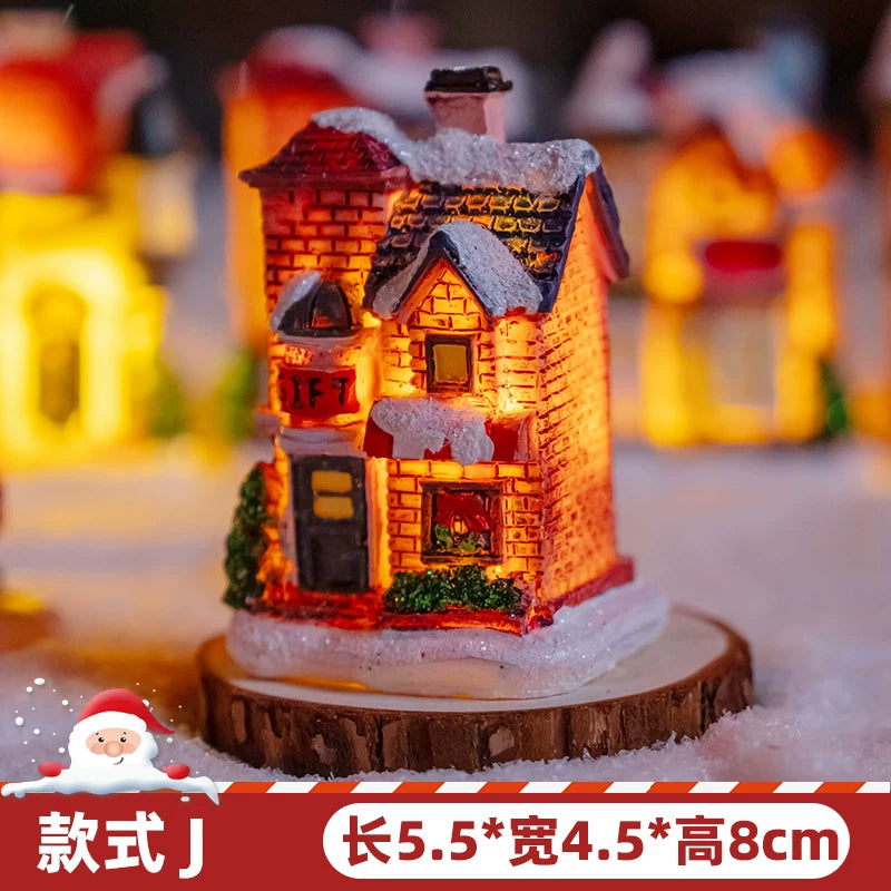 Light-Up Miniature Christmas Snow House Desktop Ornament Festive Village Scene Decor