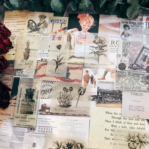 Vintage Junk Journal Ephemera Paper Pack, Textured Old Newspaper Poster Pages for TN Planners & Scrapbooking D