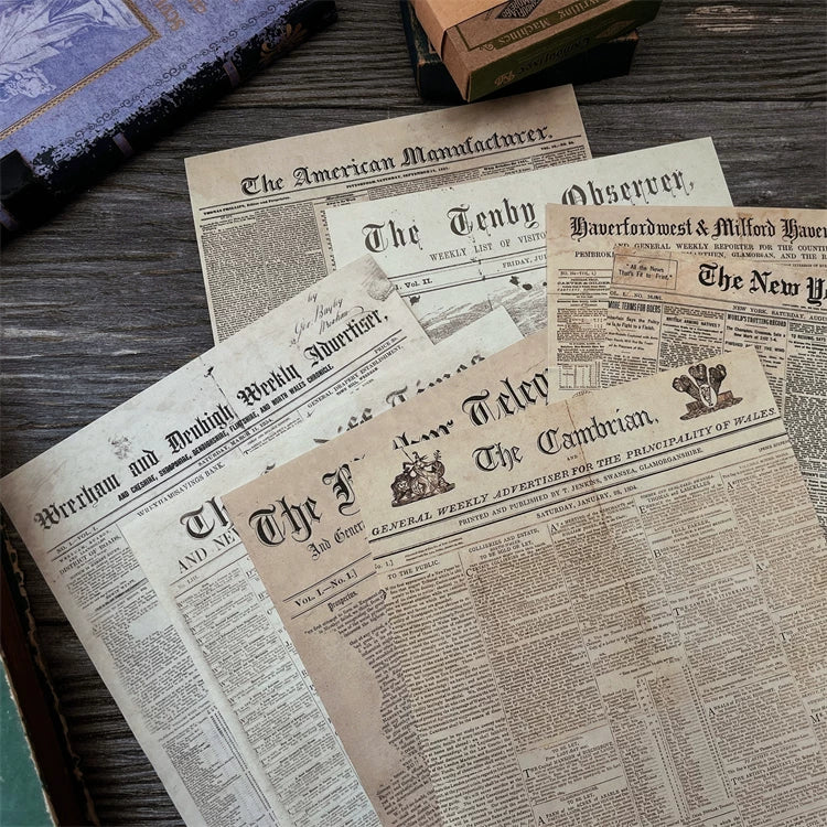 Vintage English Newspaper Scrapbook Paper Pack Retro Ephemera Background Sheets for Junk Journal TN Planner DIY Crafts Photo Props