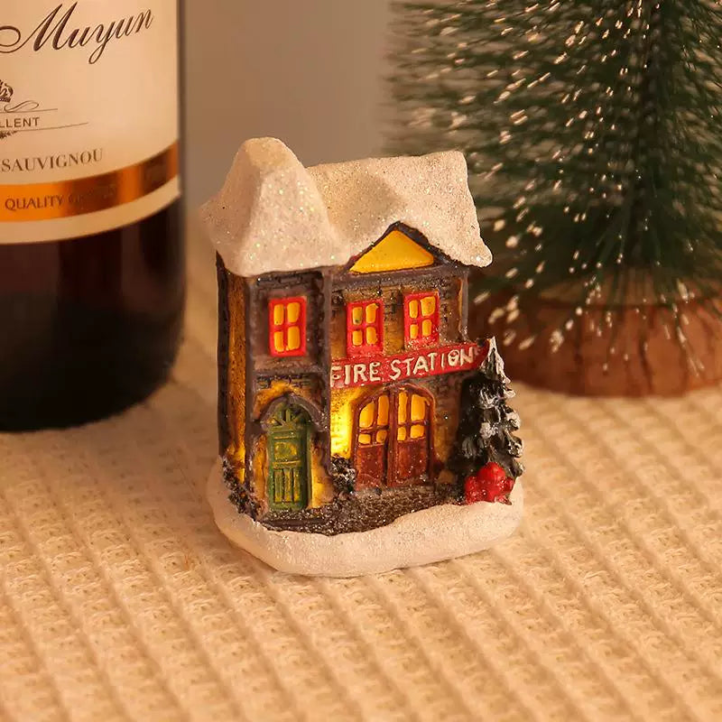 LED Light Up Christmas Village House Resin Miniature Cottage Tabletop Ornament Festive Holiday Decor