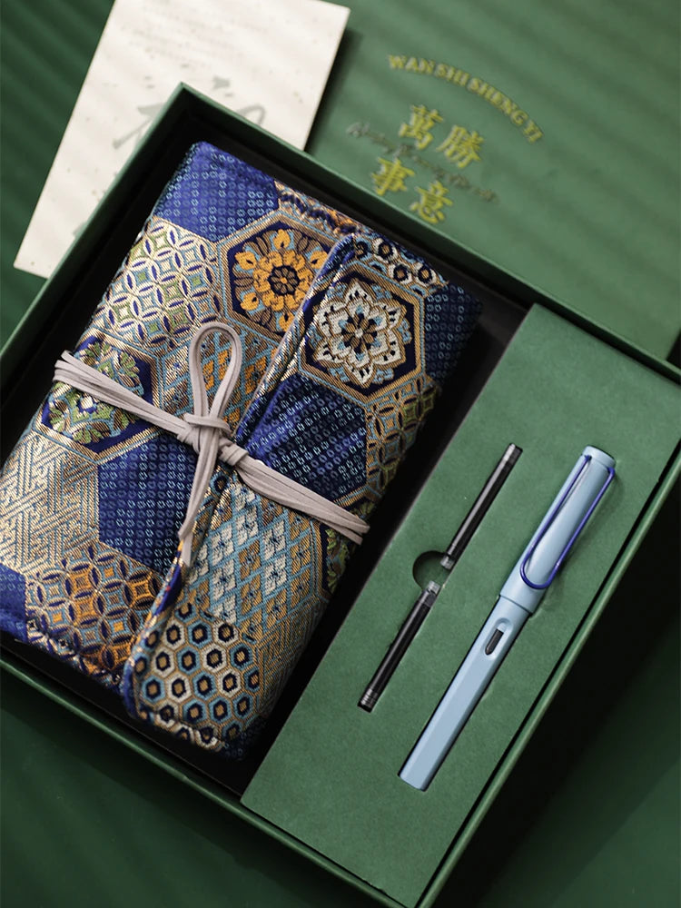 Vintage Oriental Journal and Fountain Pen Gift Set, Refillable Aesthetic Notebook Set for Writing, Business, Office & Journaling, Elegant Present for Women and Men