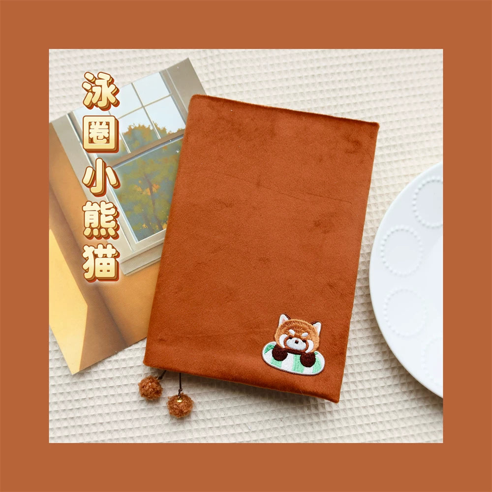 Cute Fluffy Panda Handmade Fabric Book Cover & Journal Notebook Set A5 A6 A7 B6 B7 Planner