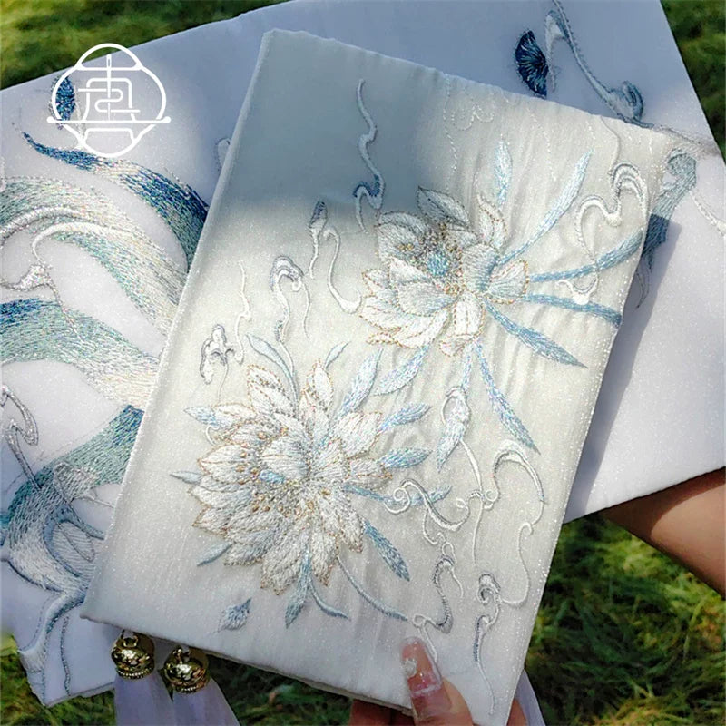 Handmade Embroidered Book Cover & Journal Set, Vintage Fabric Notebook Sleeve A5 A6 Diary