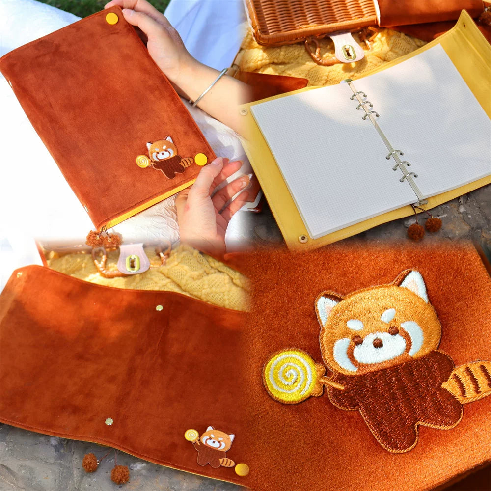 Cute Fluffy Panda Handmade Fabric Book Cover & Journal Notebook Set A5 A6 A7 B6 B7 Planner