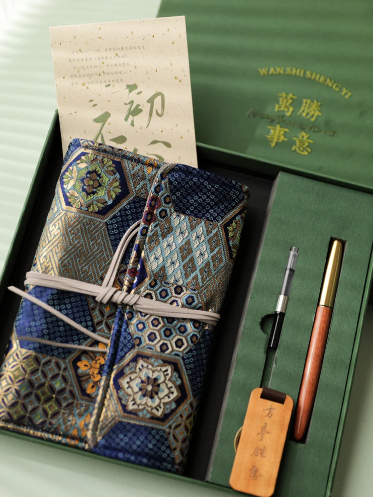 Vintage Oriental Journal and Fountain Pen Gift Set, Refillable Aesthetic Notebook Set for Writing, Business, Office & Journaling, Elegant Present for Women and Men