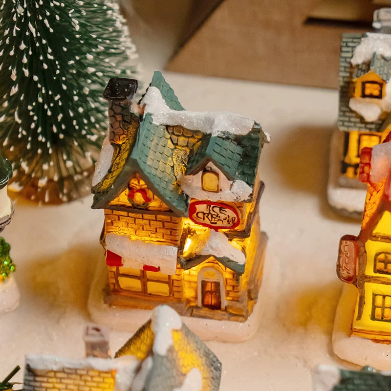 Light-Up Miniature Christmas Snow House Desktop Ornament Festive Village Scene Decor