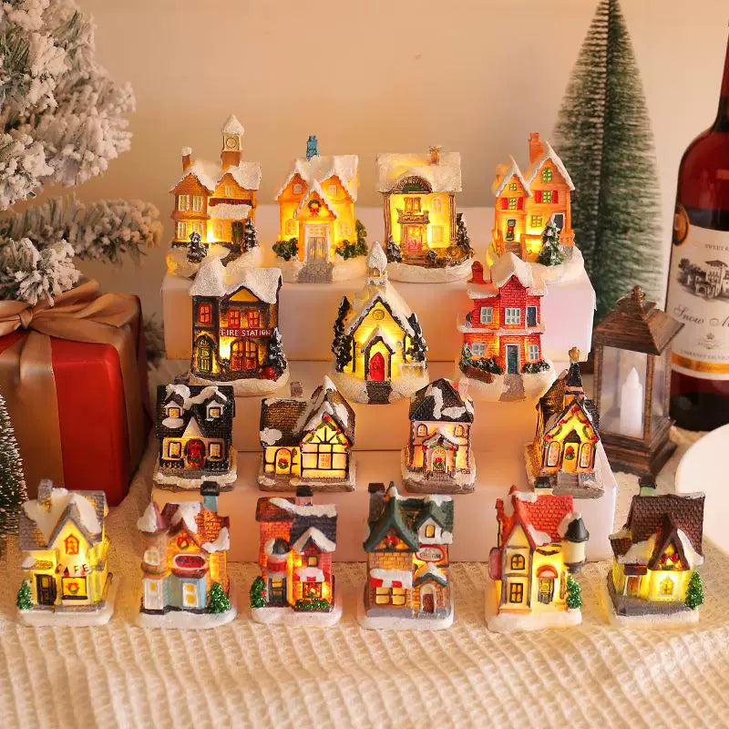 LED Light Up Christmas Village House Resin Miniature Cottage Tabletop Ornament Festive Holiday Decor