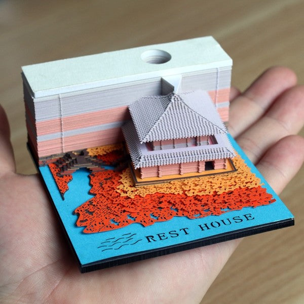 Rest House Omoshiroi Block 3D Notepad — open display view
