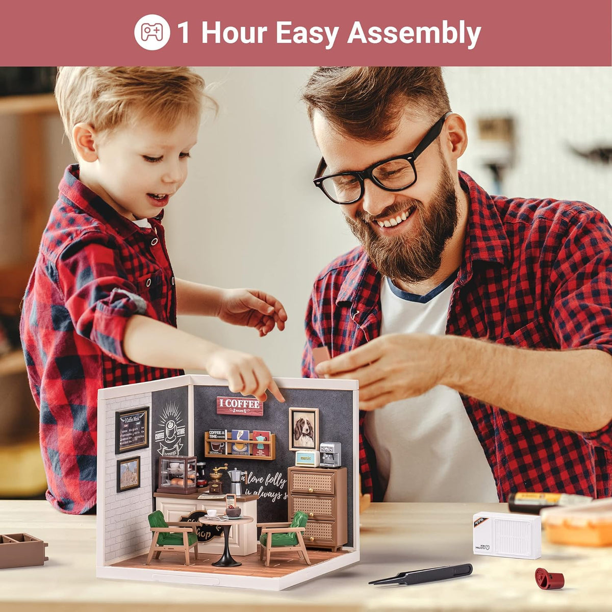 Robotime Daily Inspiration Cafe DIY Dollhouse Kit — scene view