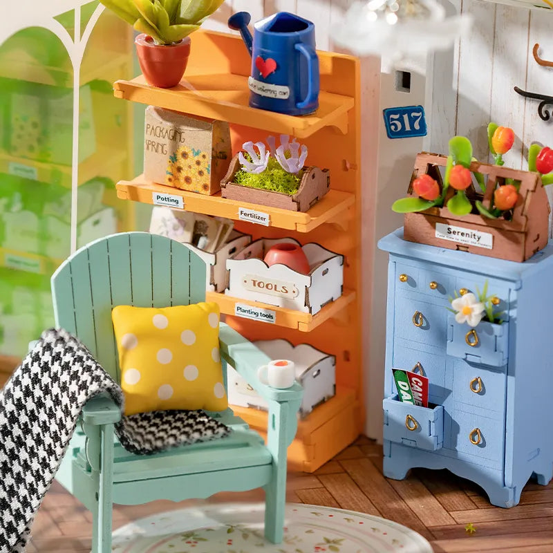 Robotime Dreamy Garden DIY Dollhouse Kit — detalied side view