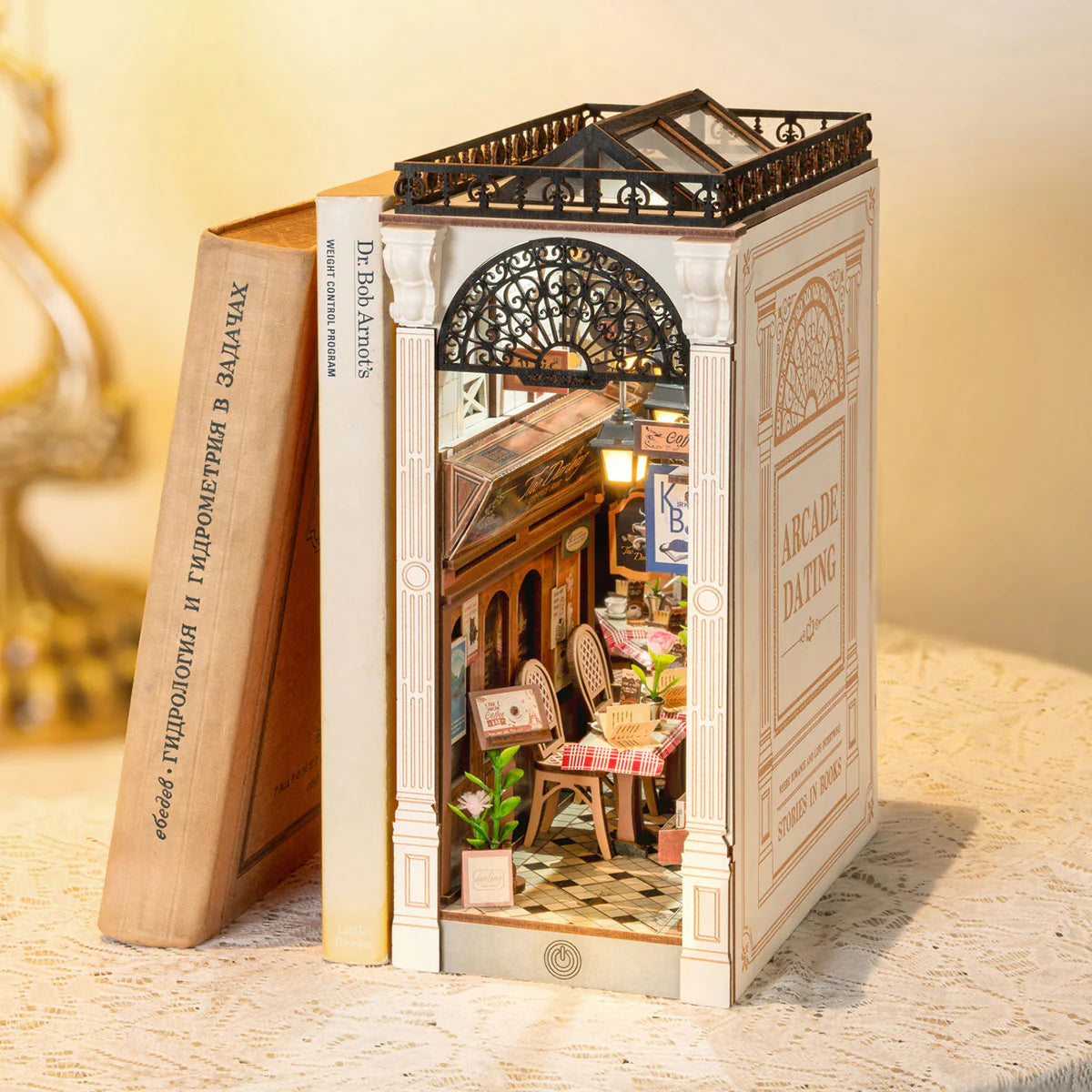 Robotime Rolife Arcade Dating DIY Book Nook Kit — open display view
