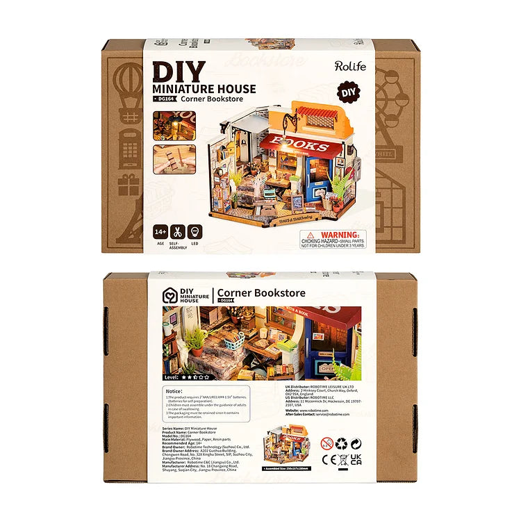 Robotime Rolife Corner Bookstore DIY Dollhouse Kit — main view