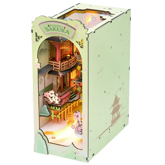 Robotime Rolife Falling Sakura DIY Book Nook Kit — detalied side view