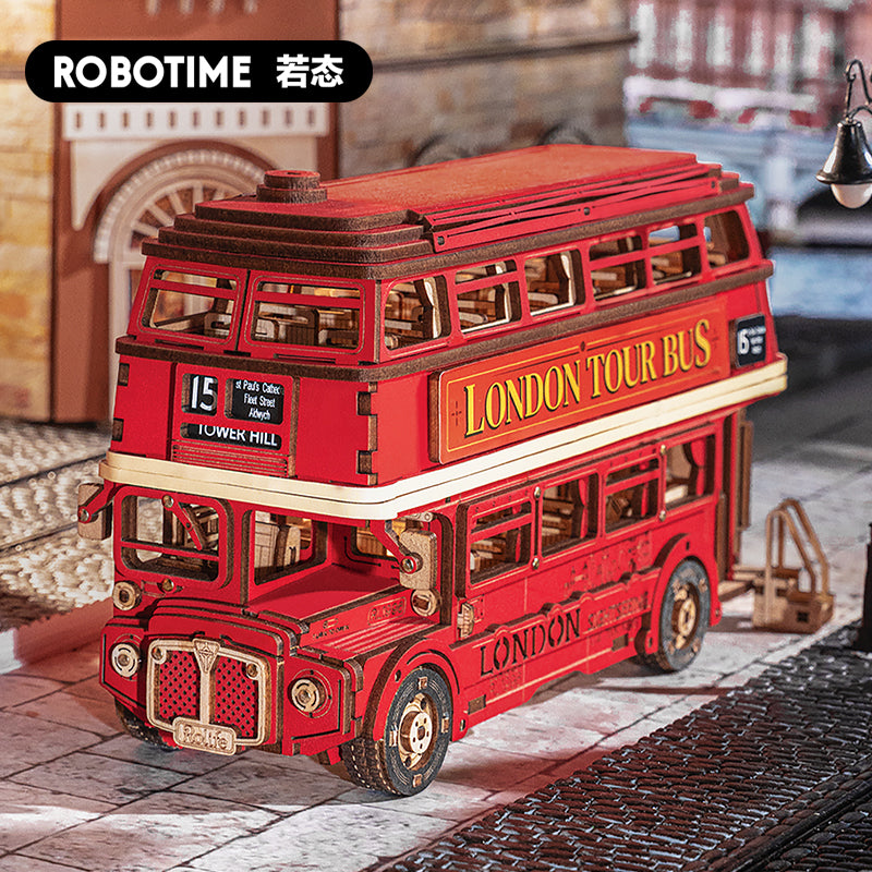 Robotime Rolife London Tour Bus DIY Miniature Kit — scene view