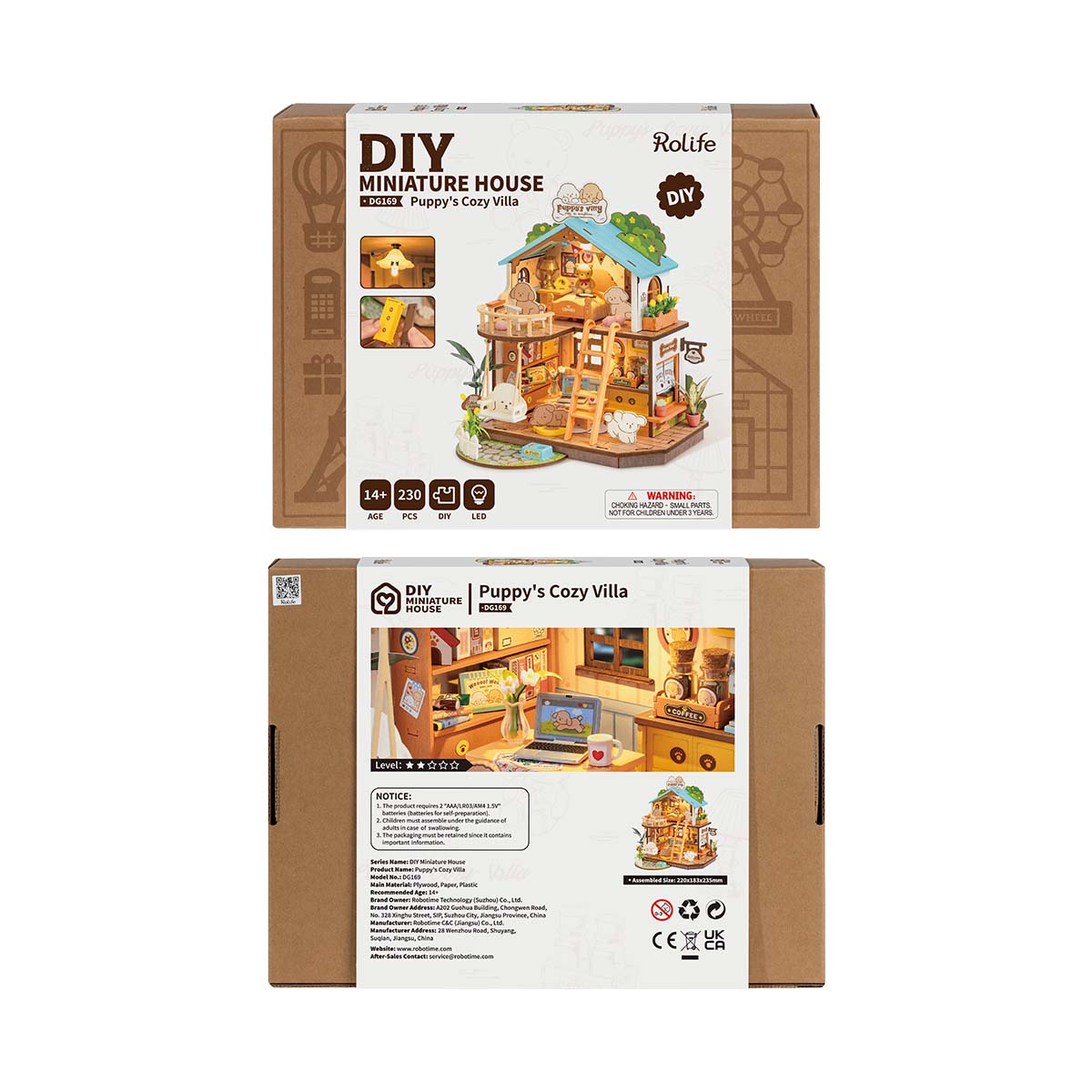 Robotime Rolife Puppys Cozy Villa DIY Dollhouse — scene view