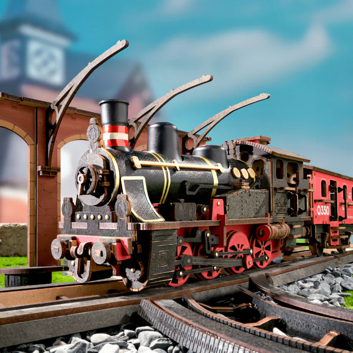 Robotime Rolife Steam Journey Wooden Puzzle — open display view