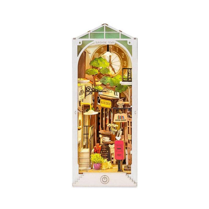 Robotime Rolife Sunshine Town Book Nook Kit — open display view