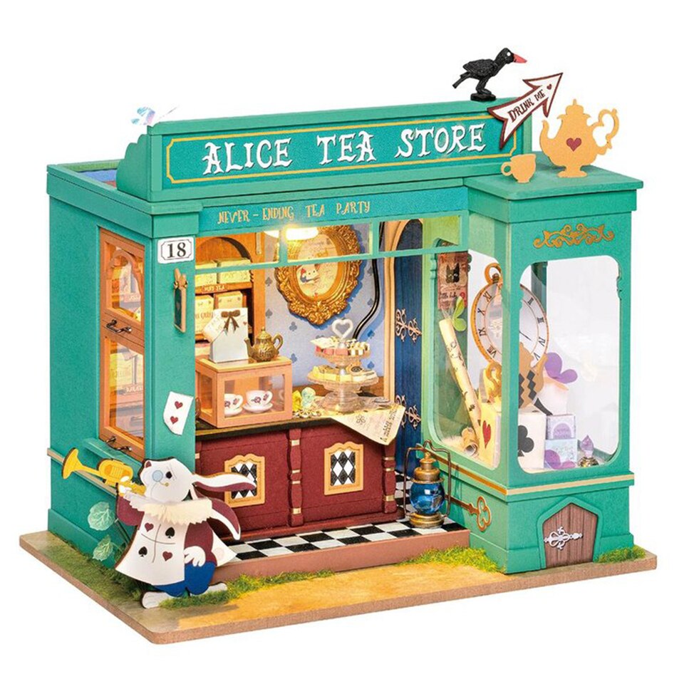 Robotime Rolife Dg156 Alice Tea Store DIY Miniature — front angle