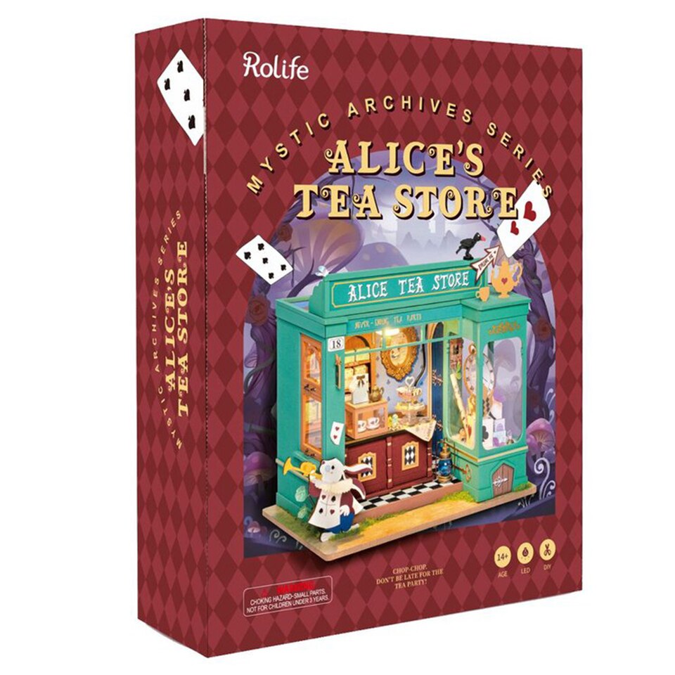 Robotime Rolife Dg156 Alice Tea Store DIY Miniature — box and pieces