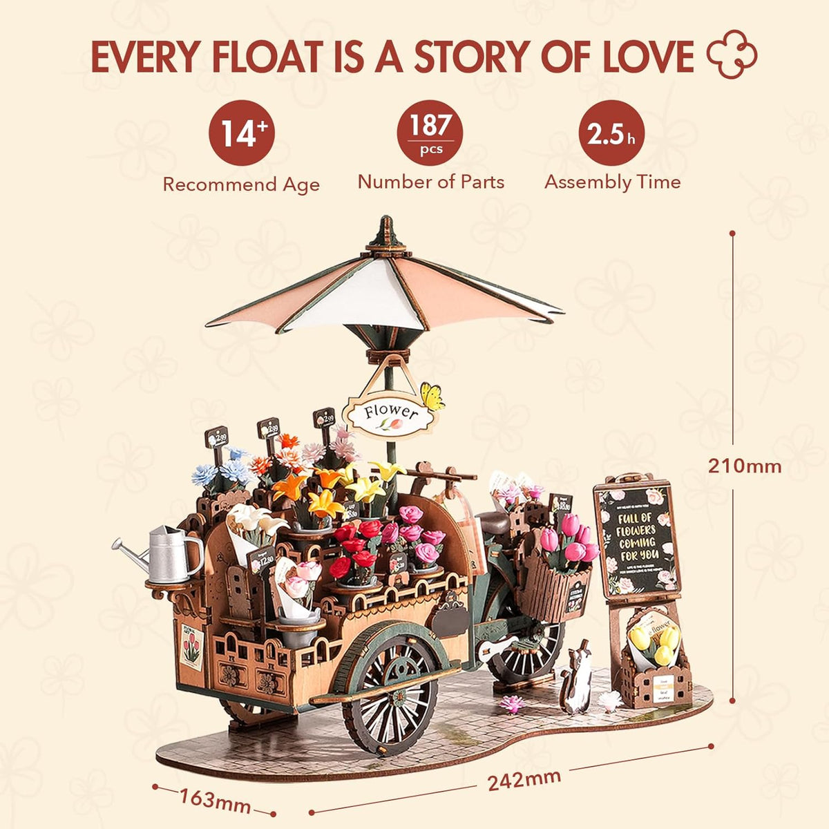 Rolife Blossom Cart DIY Wooden Puzzle — scene view