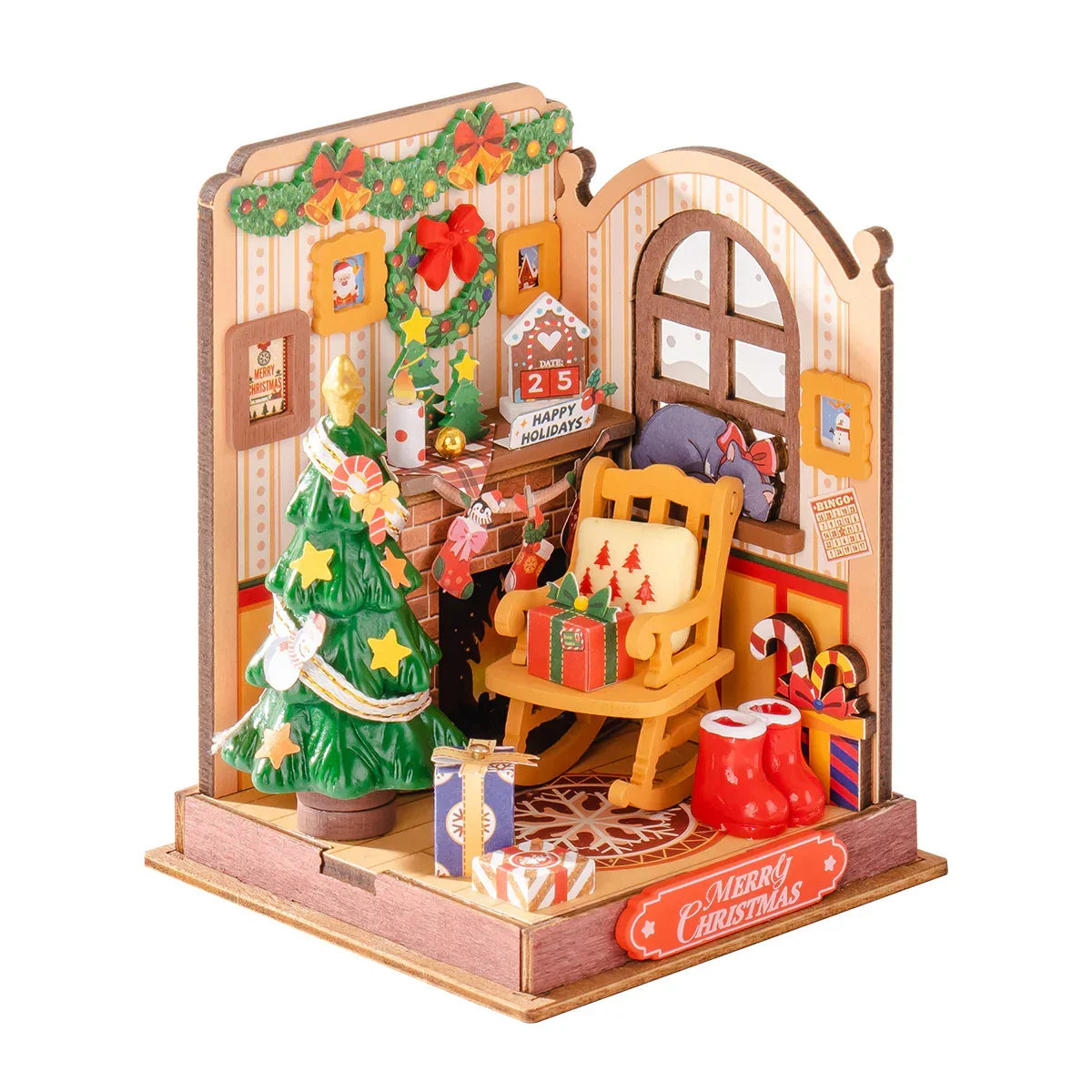 Rolife Christmas Fireplace DIY Miniature Dollhouse Kit — main view