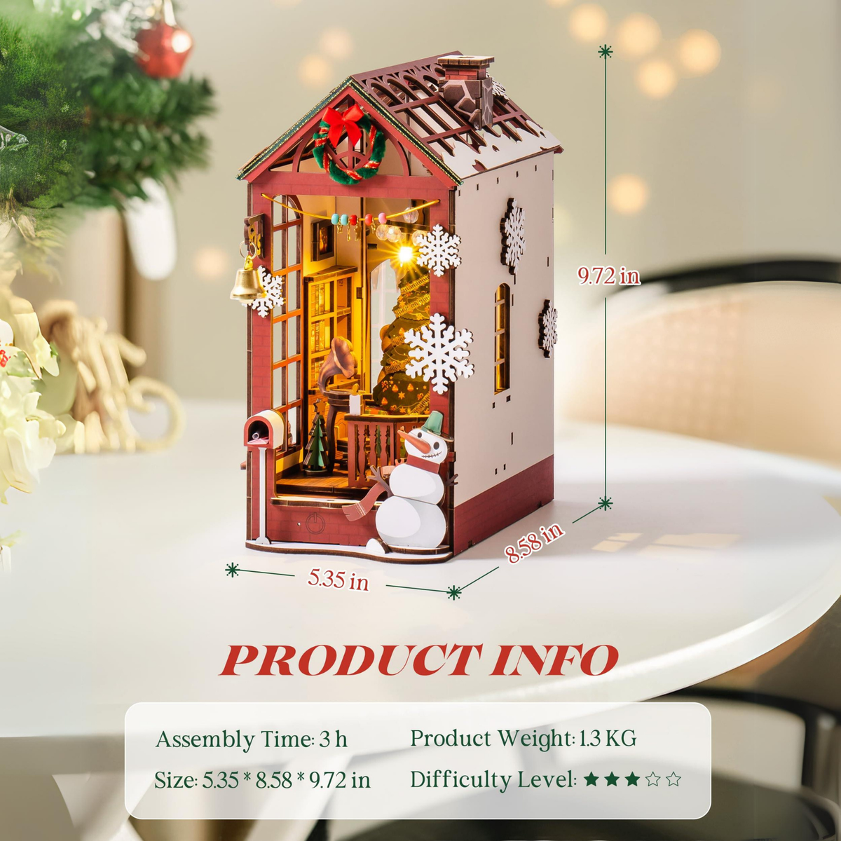 Rolife Christmas Indoor Scene DIY Book Nook Kit — front angle