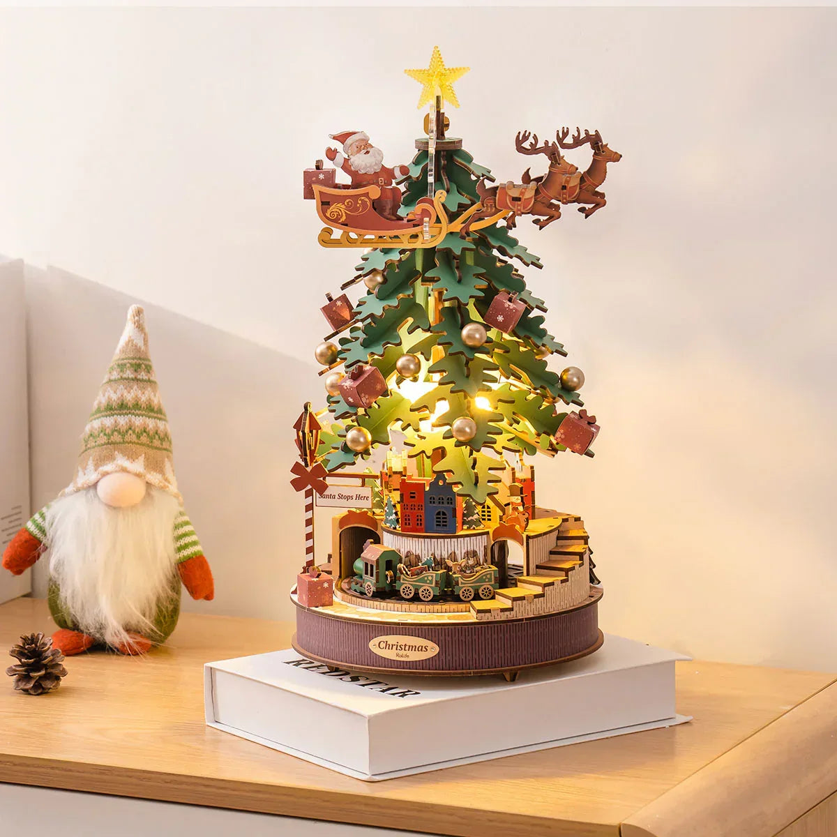 Rolife Christmas Melody Tree Music Dreamer DIY Music Box — front angle