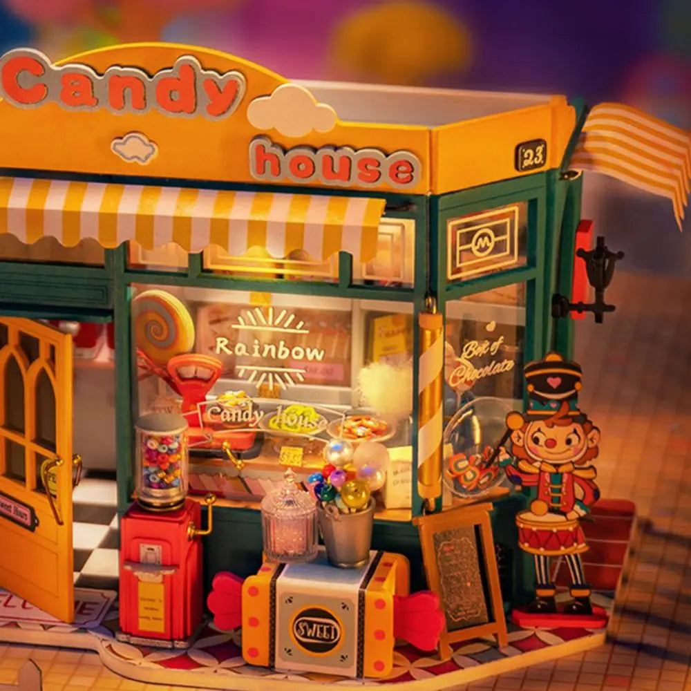 Rolife Rainbow Candy House DIY Dollhouse Kit — angled close-up