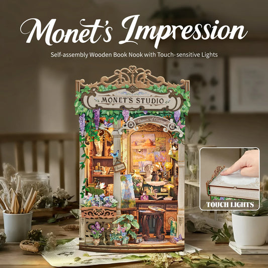 Monets Studio Shelf DIY Book Nook Kit — detalied side view