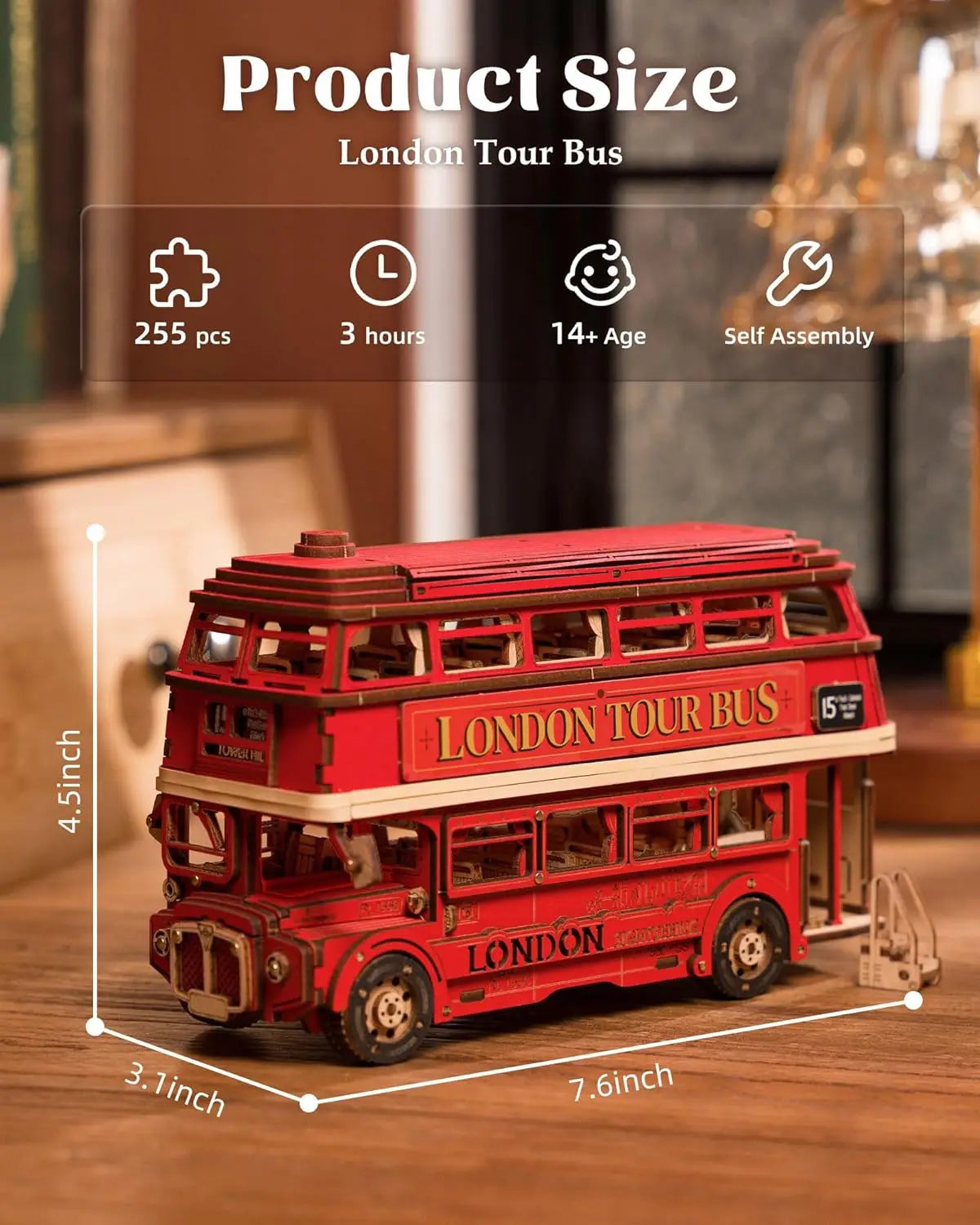 Robotime Rolife London Tour Bus 3D DIY Miniature House Kit — scene view