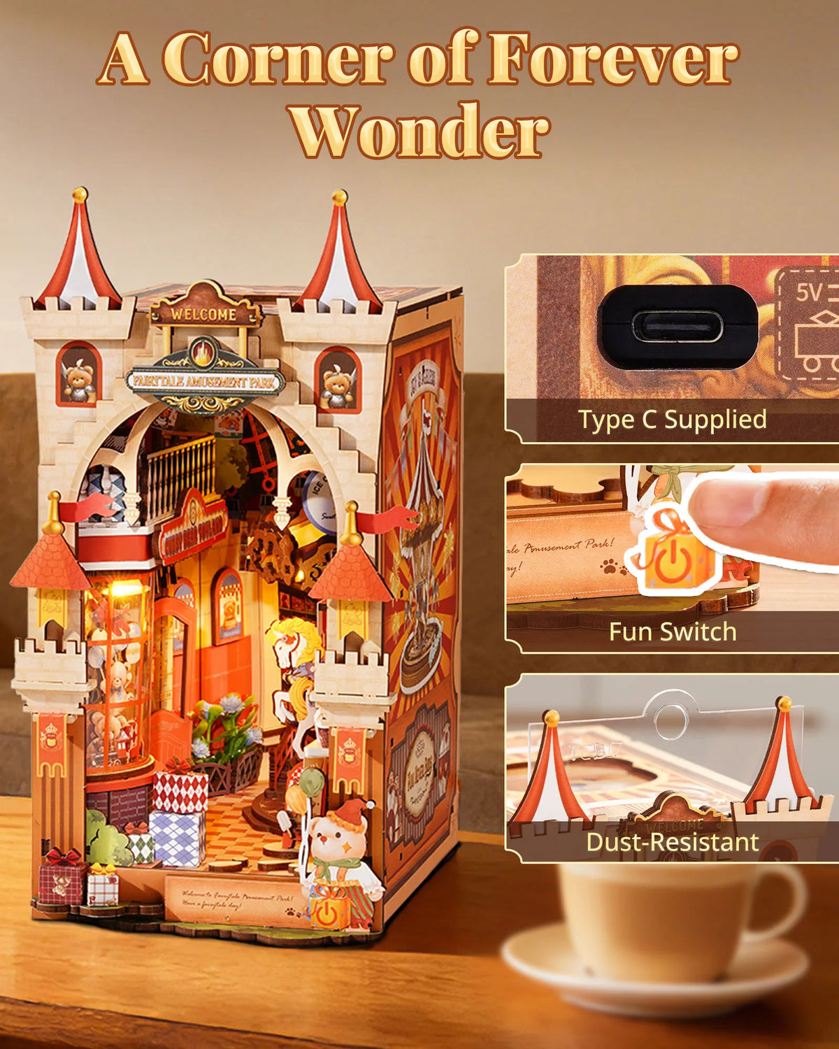 Rolife Fairytale Amusement Park DIY Book Nook Kit — front angle