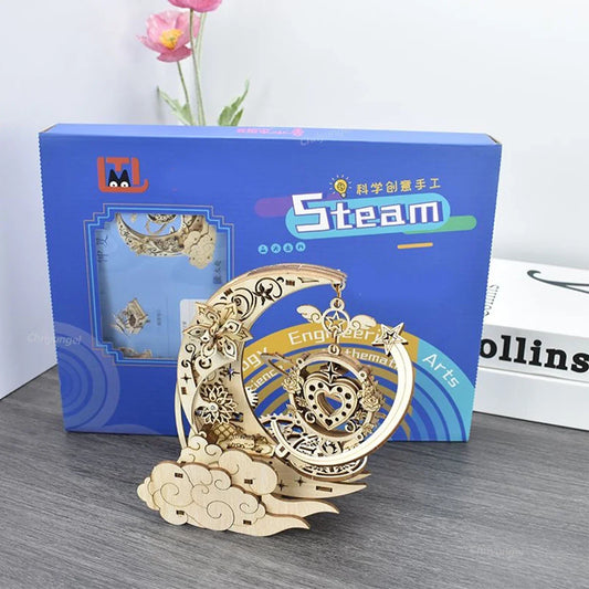 Moon & Star Music Box Wooden Puzzle — detalied side view
