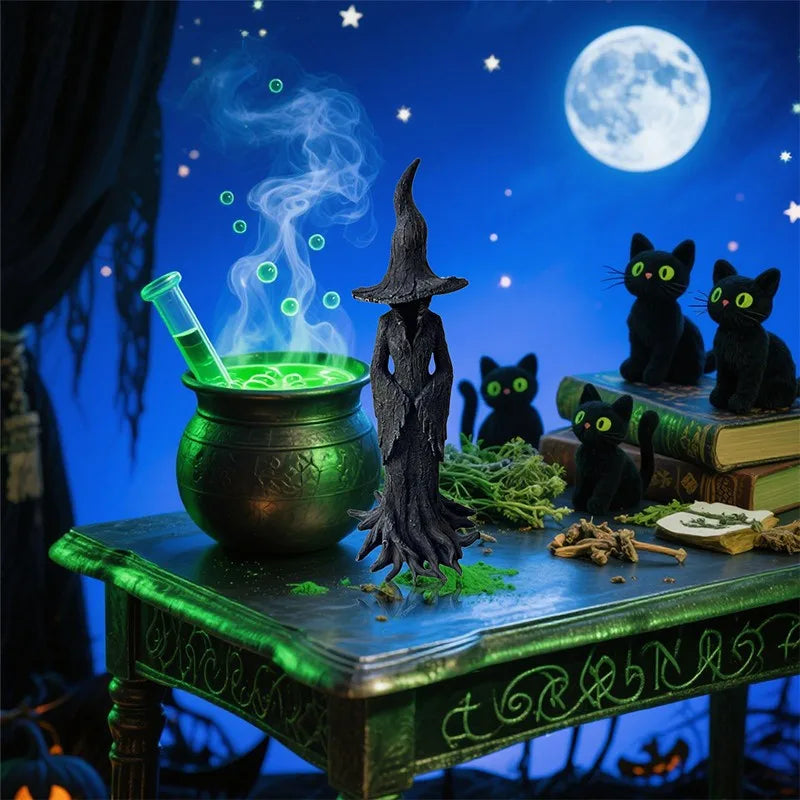 Gothic Witch Resin Statue — angled close-up