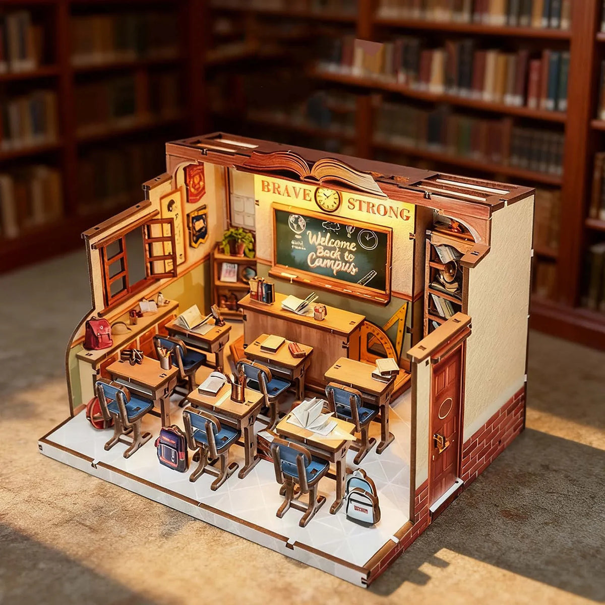 The Classroom DIY Miniature House Kit — open display view