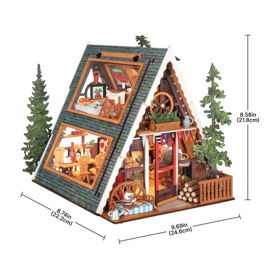 Rolife A-Frame Cabin DIY Miniature House Kit — detalied side view
