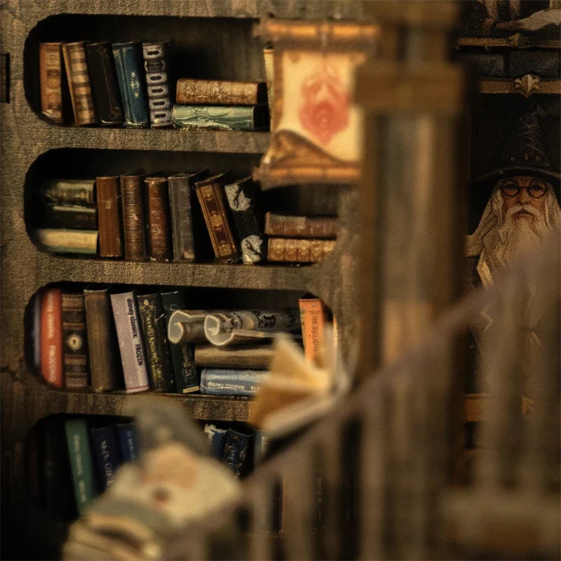 Magic Library DIY Miniature House Kit — angled close-up