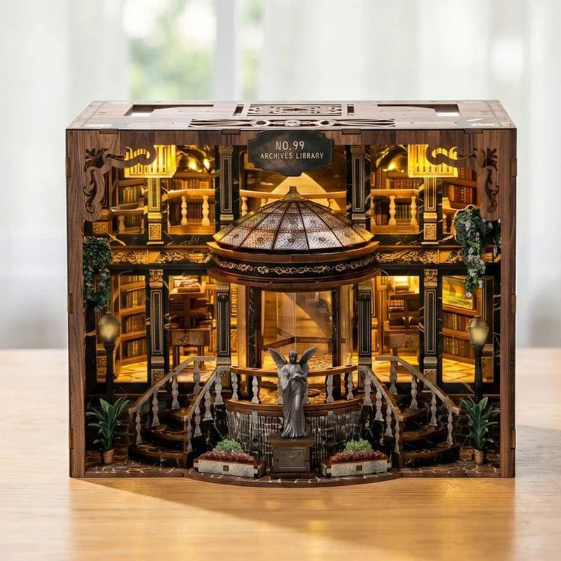 No.99 Archive Library DIY Book Nook Kit with LED Light — angled close-up
