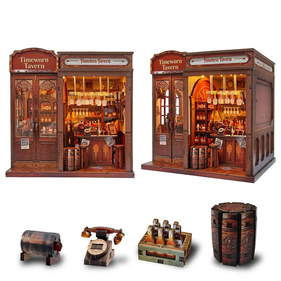 Timeworn Tavern DIY Book Nook Kit with Light — front angle