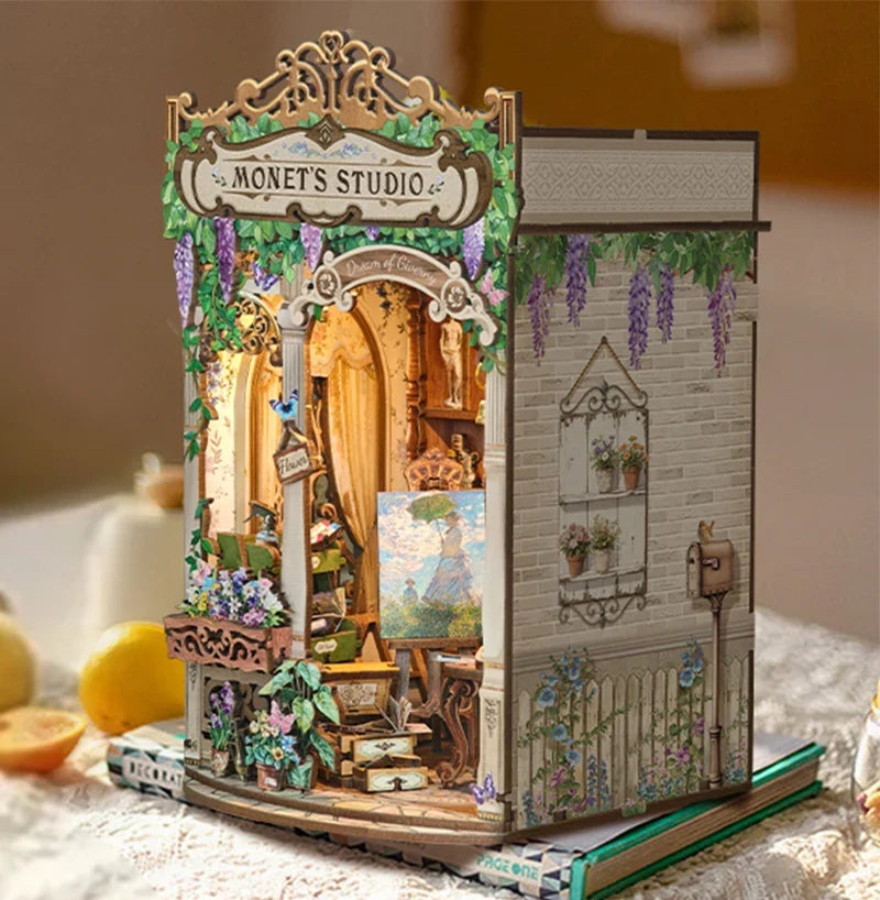 Monets Studio Shelf DIY Book Nook Kit — angled close-up