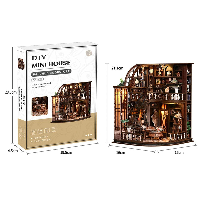 Bacchus Bookstore DIY Miniature House Kit — scene view
