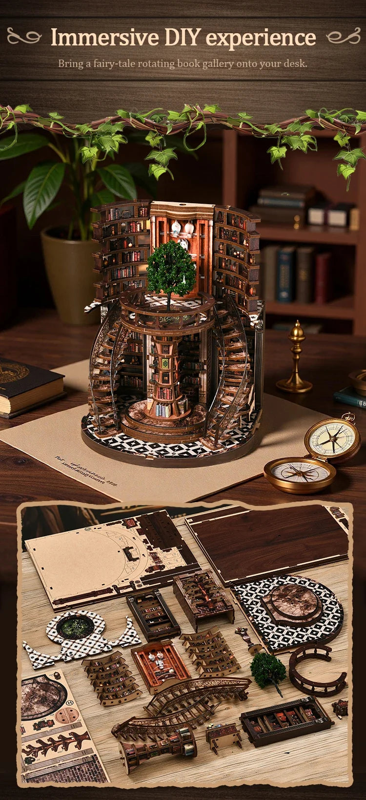 New Figurines Miniatures Wisdom Rings DIY Book Nook Kit — detalied side view