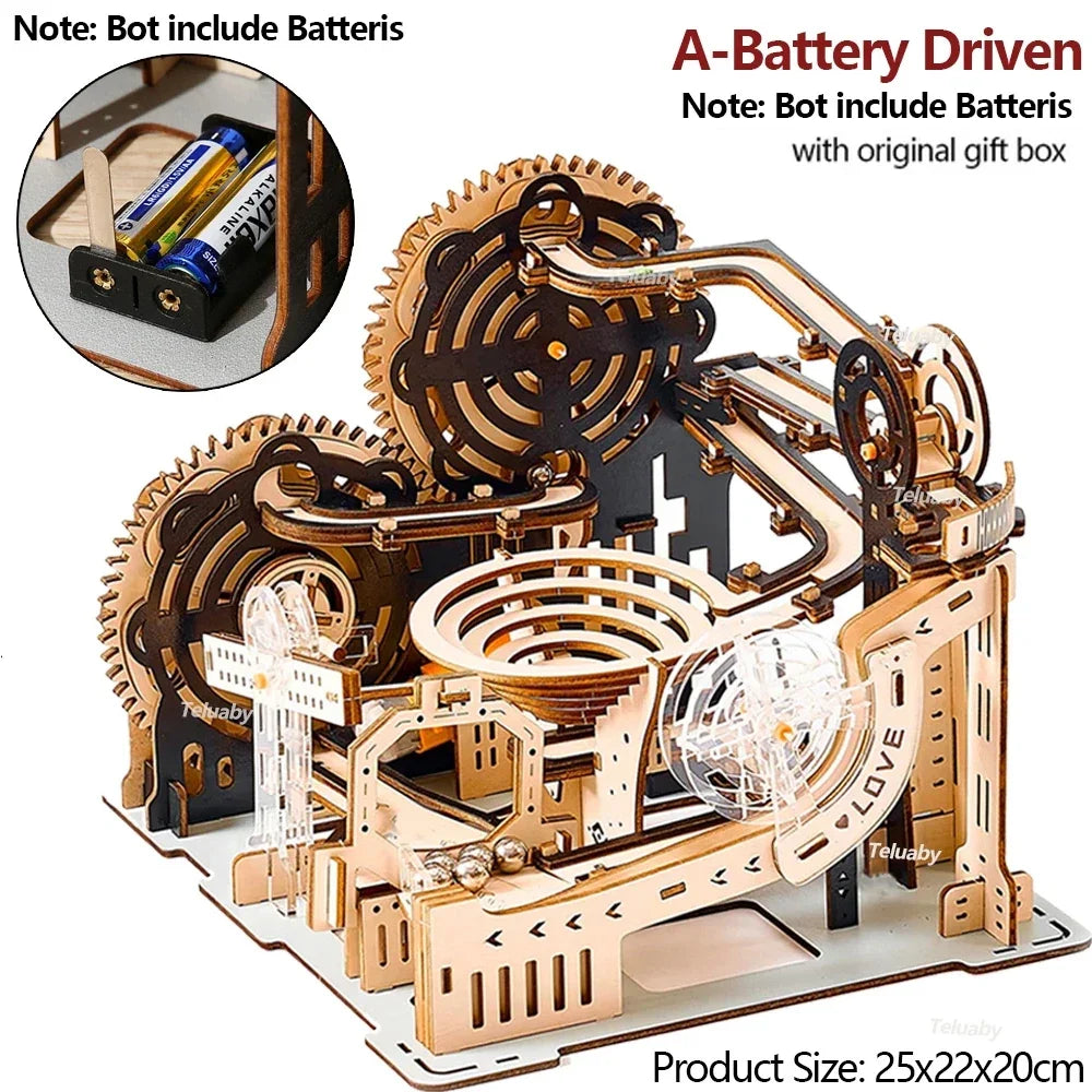 Spiral Gear Marble Run 3D Wooden Puzzle — detalied side view